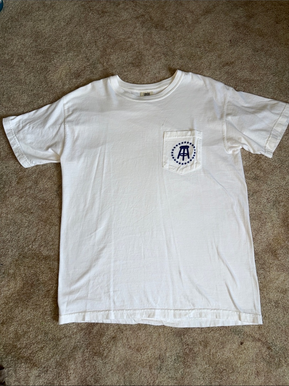 White Pocket Logo Barstool Comfort Colors